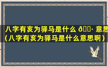 八字有亥为驿马是什么 🌷 意思（八字有亥为驿马是什么意思啊）